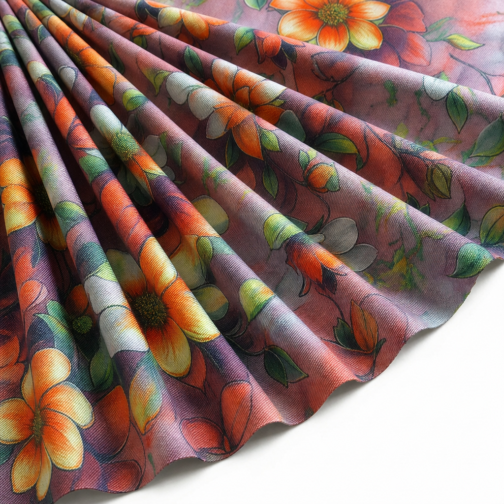 Tissu Gabardine de Viscose Imprimé Fleur Fantaisie Rose