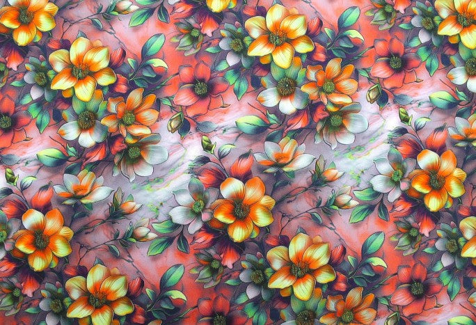 Tissu Gabardine de Viscose Imprimé Fleur Fantaisie Rose