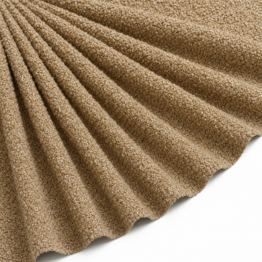 Tissu Bouclette Lainage Unie Beige
