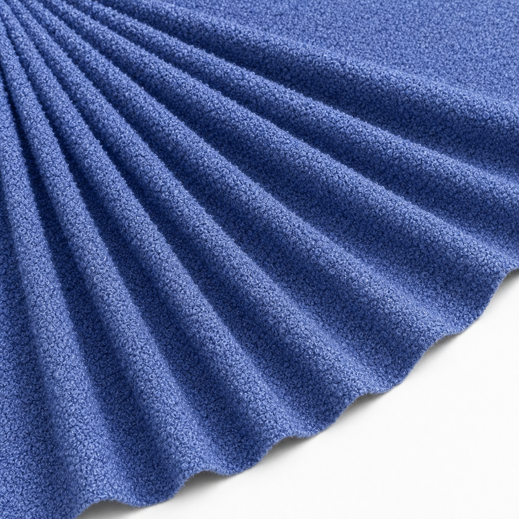 Tissu Bouclette Lainage Unie Bleu Roi