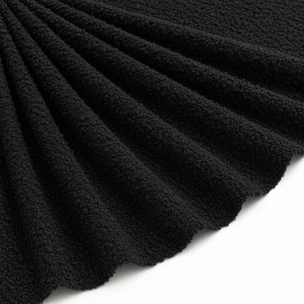 Tissu Bouclette Lainage Unie Noir