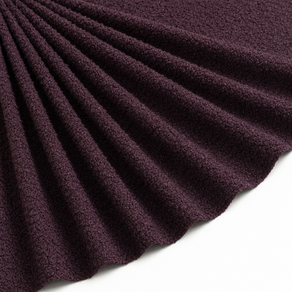 Tissu Bouclette Lainage Unie Rouge Bordeaux