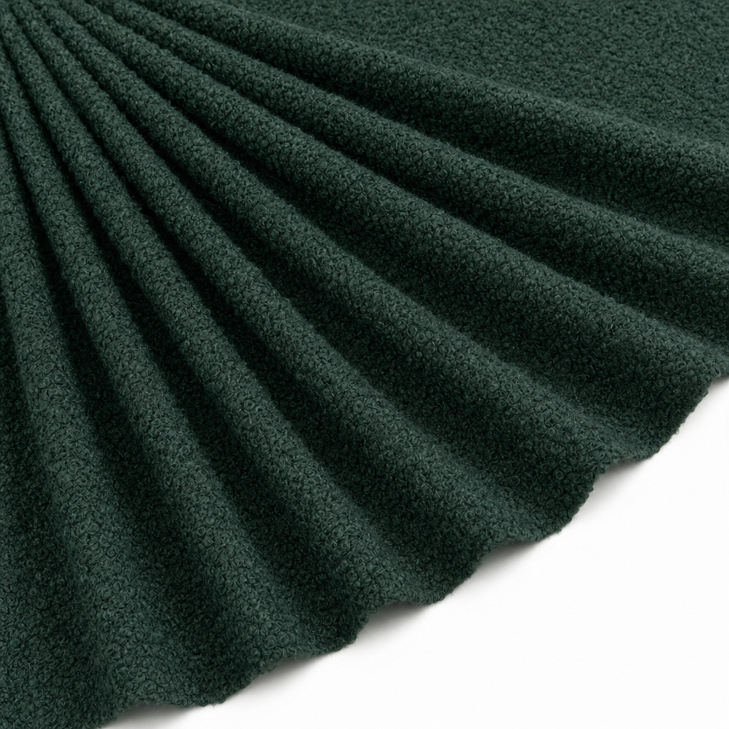 Tissu Bouclette Lainage Unie Vert Sapin