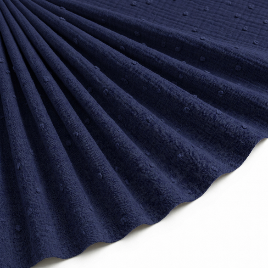 Tissu Double Gaze de Coton Plumetis Uni Bleu Marine
