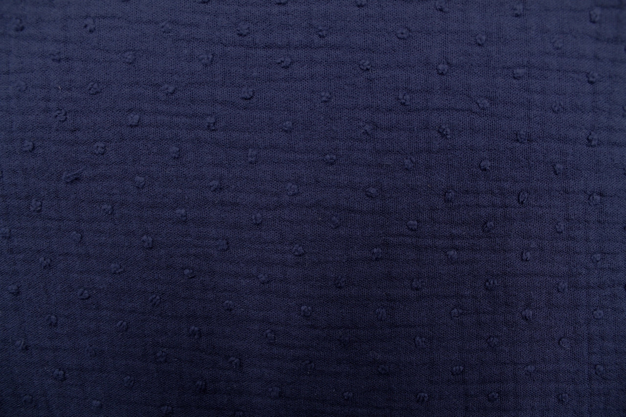 Tissu Double Gaze de Coton Plumetis Uni Bleu Marine