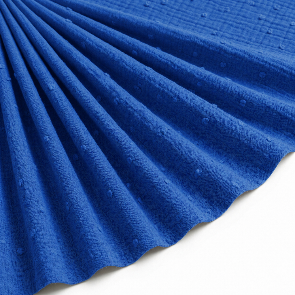 Tissu Double Gaze de Coton Plumetis Uni Bleu Roi