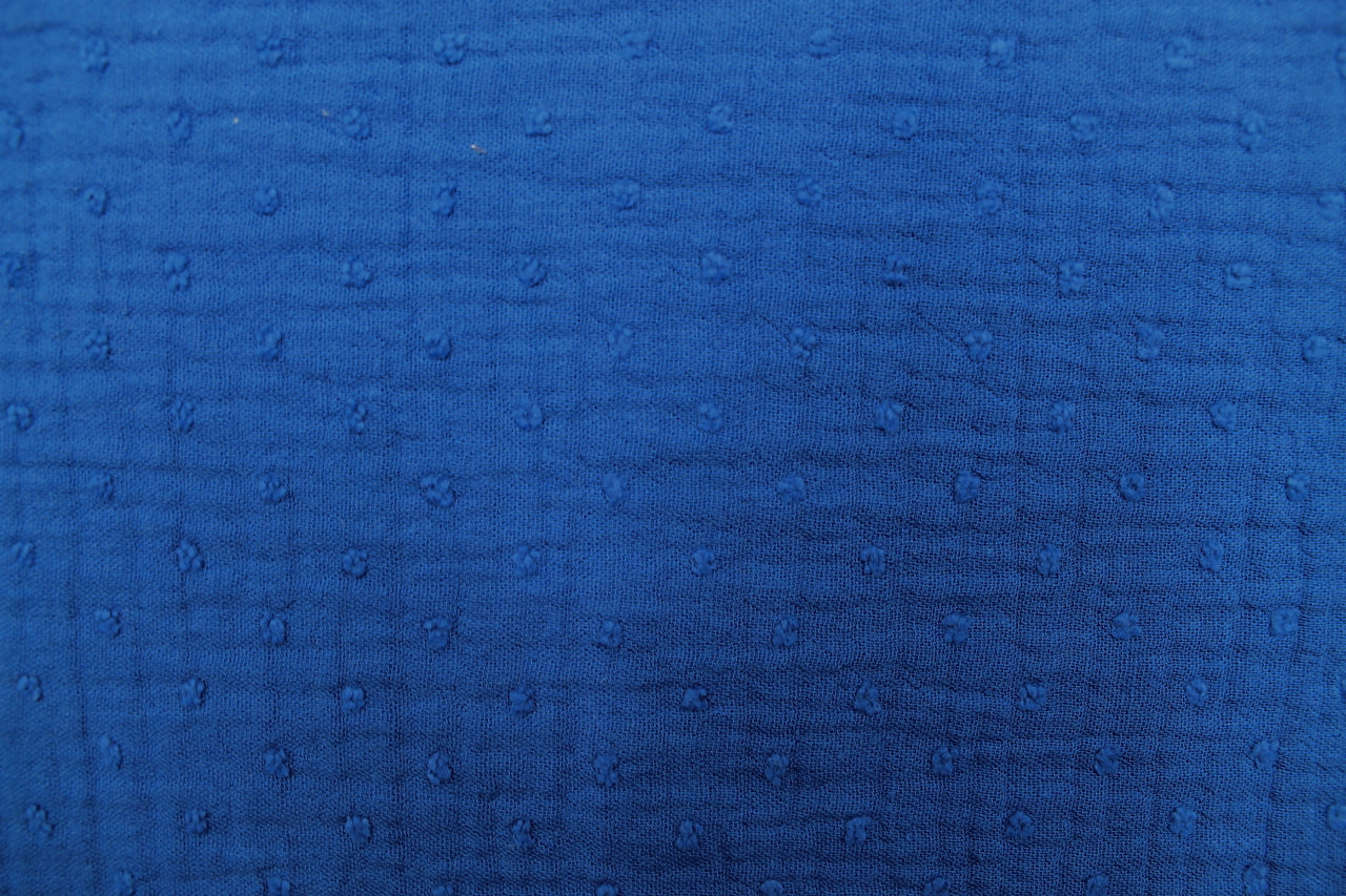 Tissu Double Gaze de Coton Plumetis Uni Bleu Roi