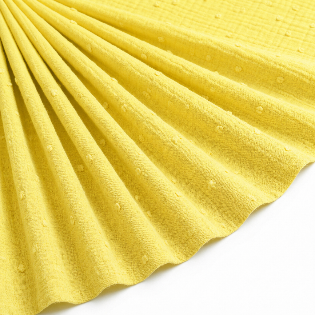 Tissu Double Gaze de Coton Plumetis Uni Jaune
