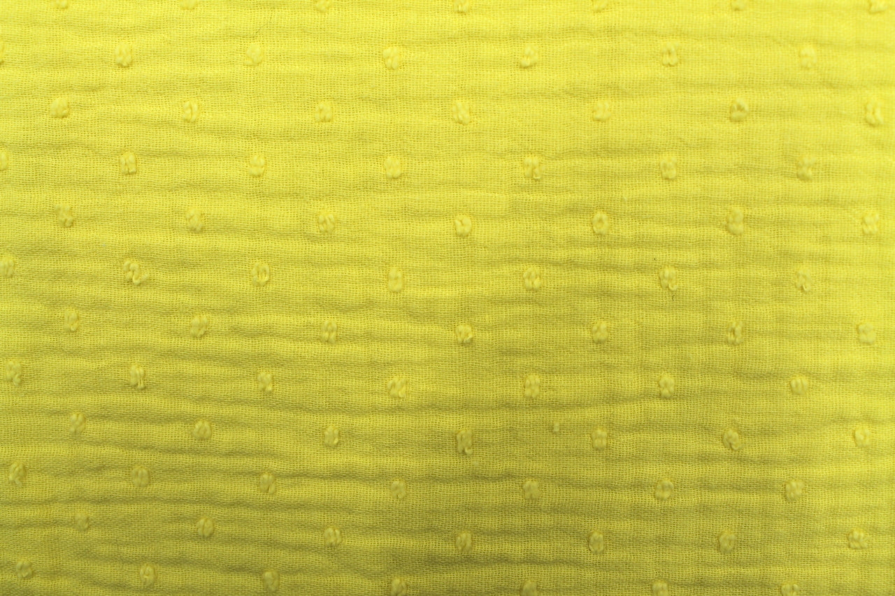 Tissu Double Gaze de Coton Plumetis Uni Jaune