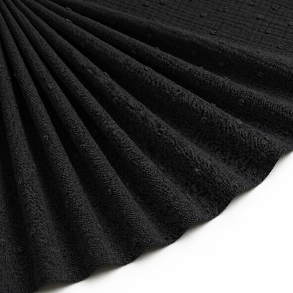 Tissu Double Gaze de Coton Plumetis Uni Noir