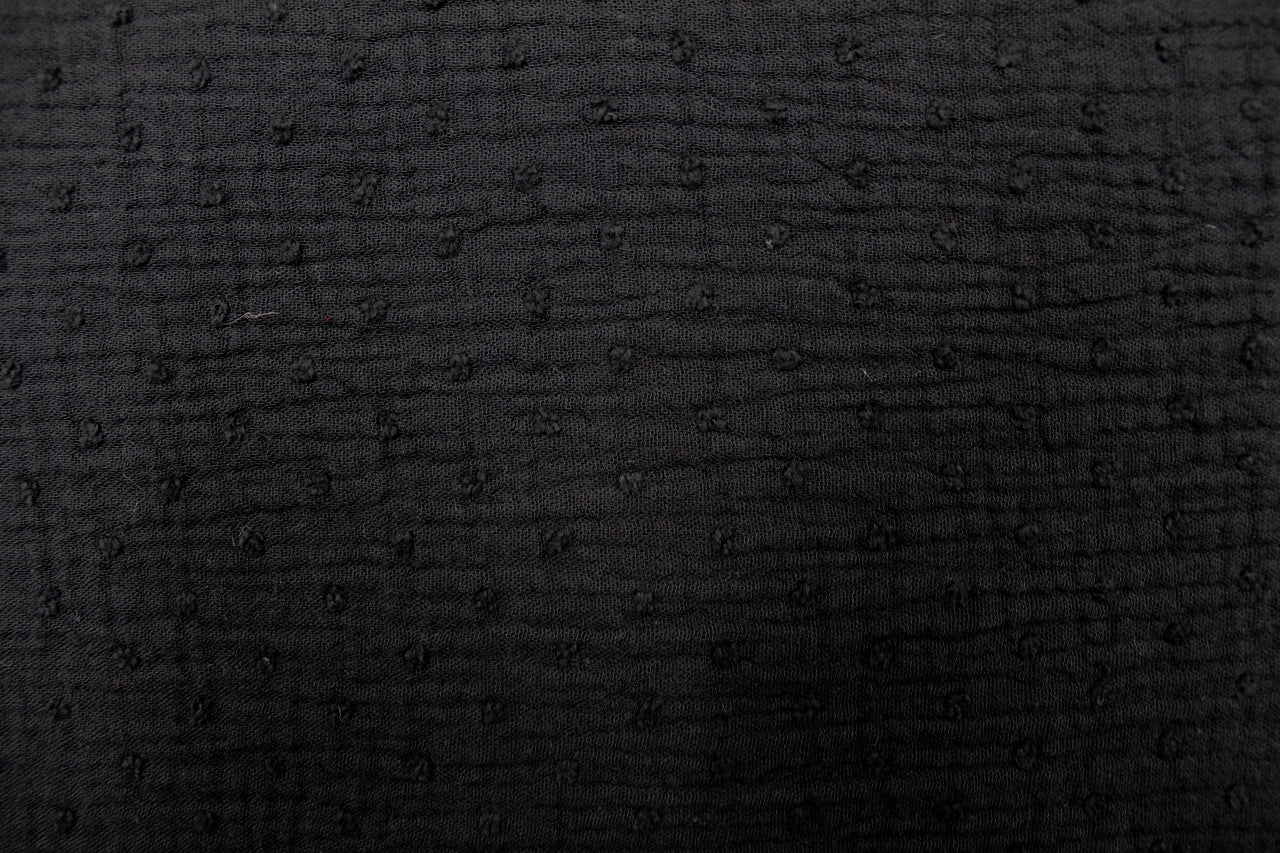 Tissu Double Gaze de Coton Plumetis Uni Noir