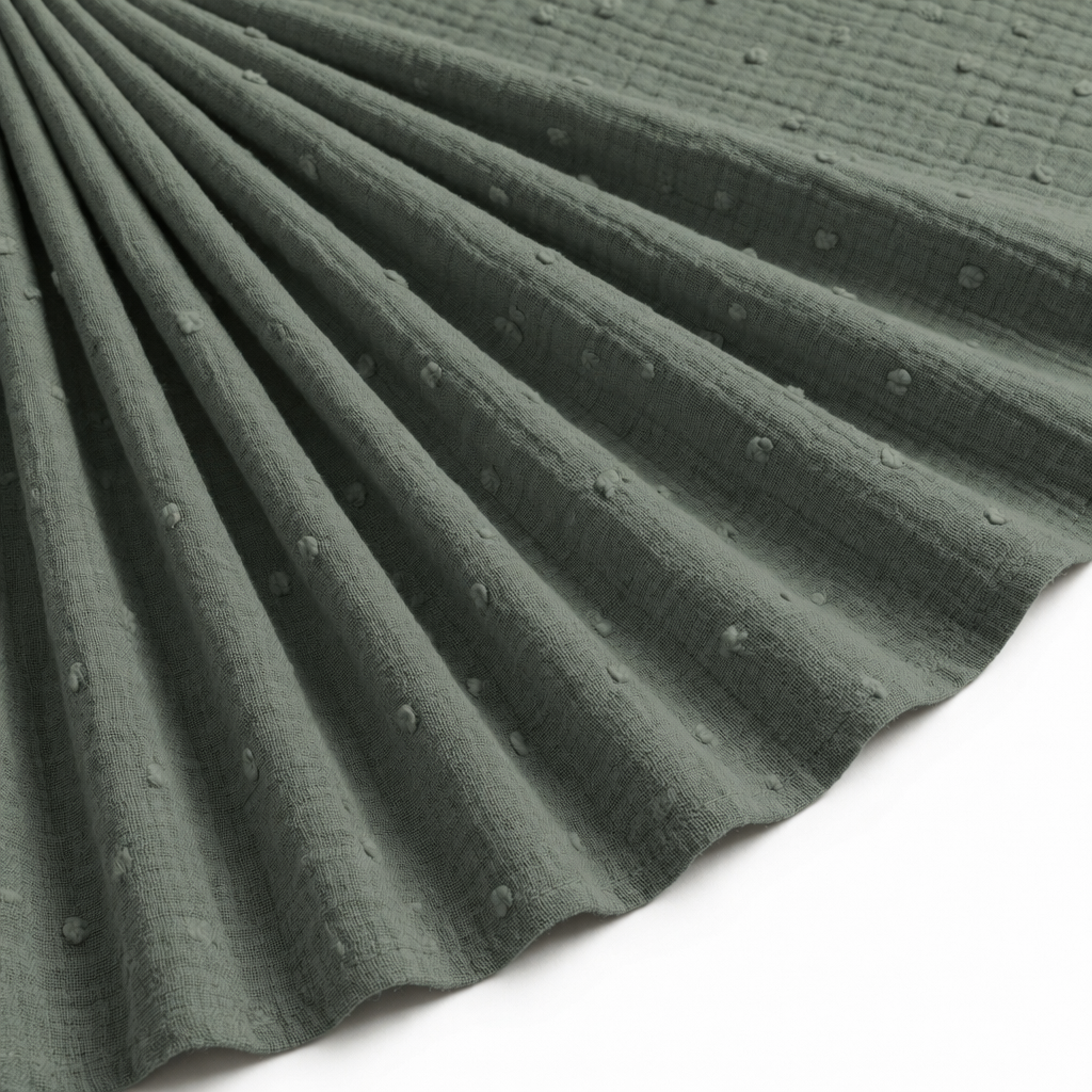Tissu Double Gaze de Coton Plumetis Uni Vert Kaki