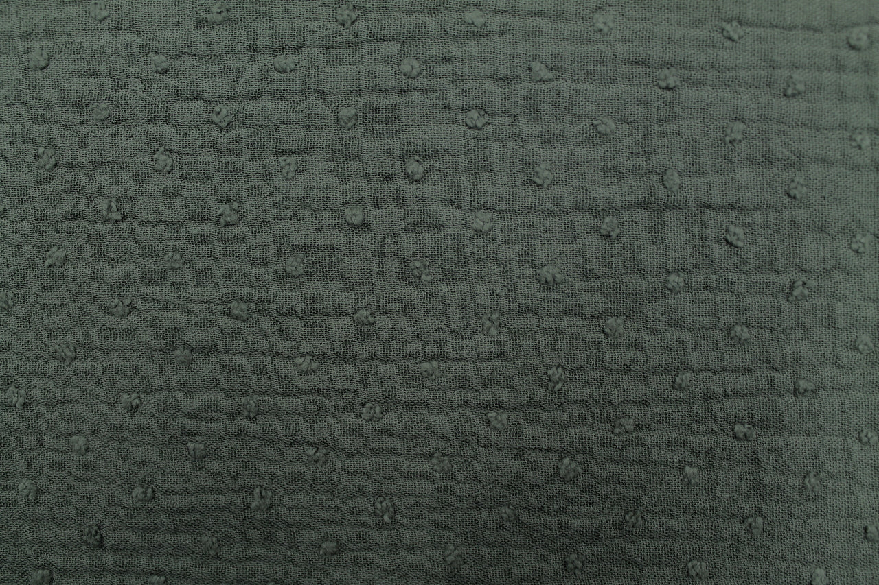 Tissu Double Gaze de Coton Plumetis Uni Vert Kaki