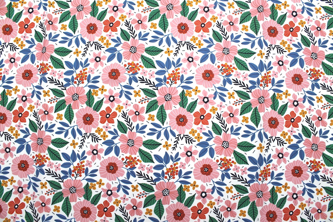 Tissu Doublure Imperméable Imprimé Fleur Bella Blanc