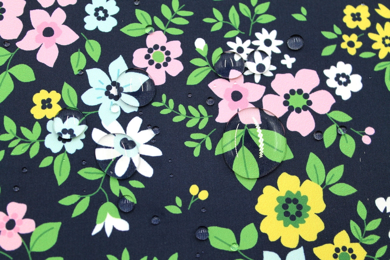 Tissu Doublure Imperméable Imprimé Fleur Composée Marine