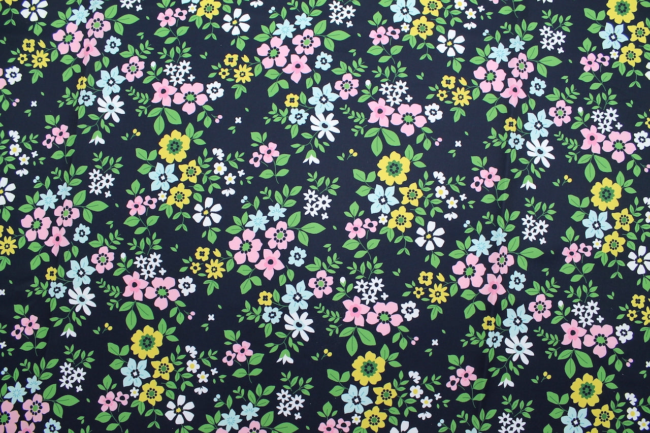 Tissu Doublure Imperméable Imprimé Fleur Composée Marine