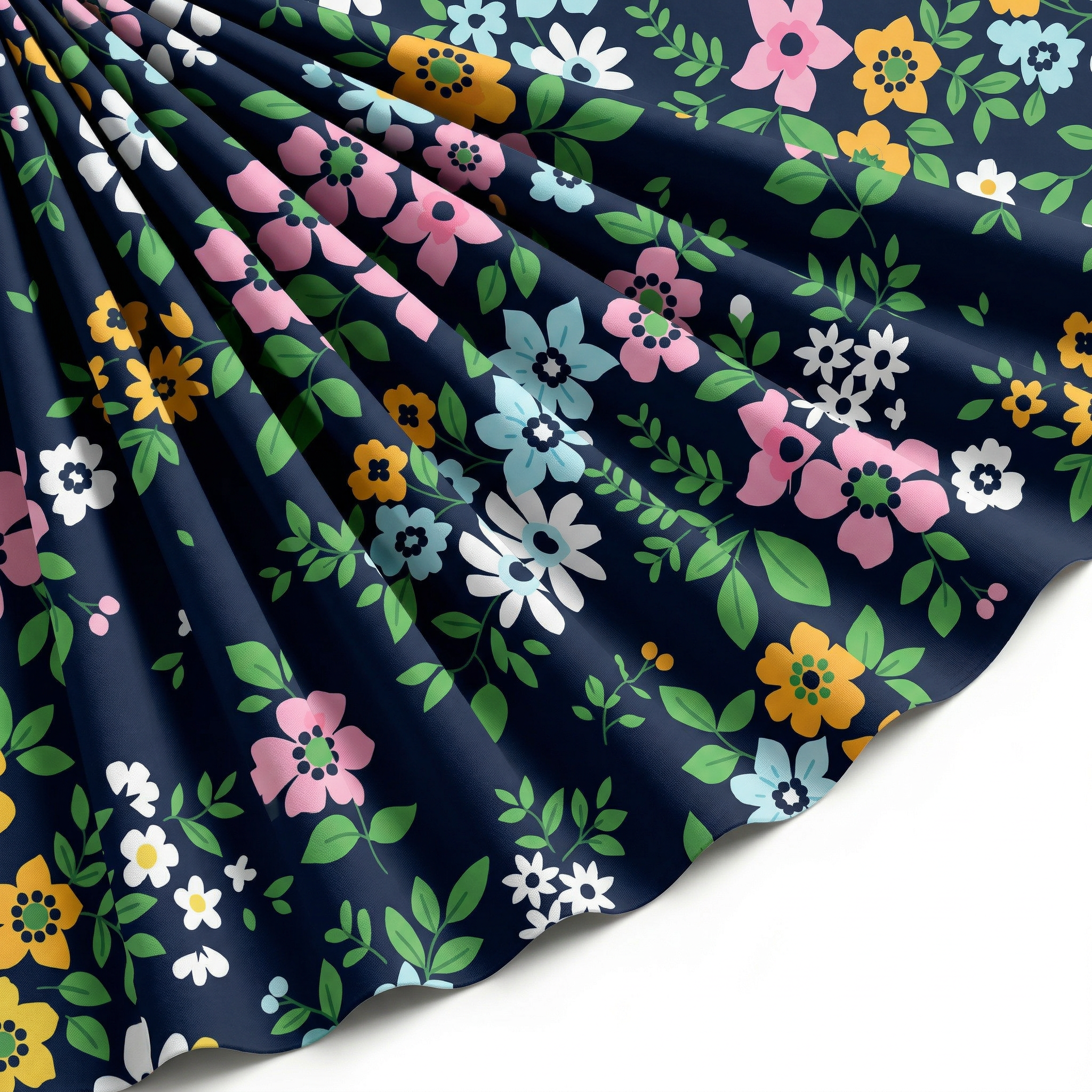 Tissu Doublure Imperméable Imprimé Fleur Composée Marine