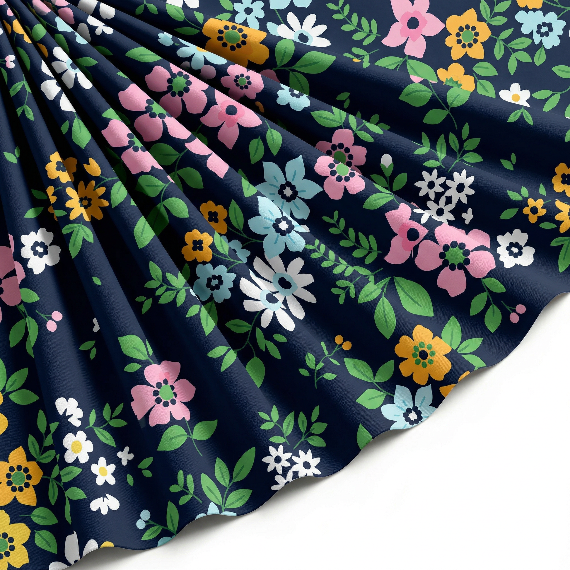 Tissu Doublure Imperméable Imprimé Fleur Composée Marine