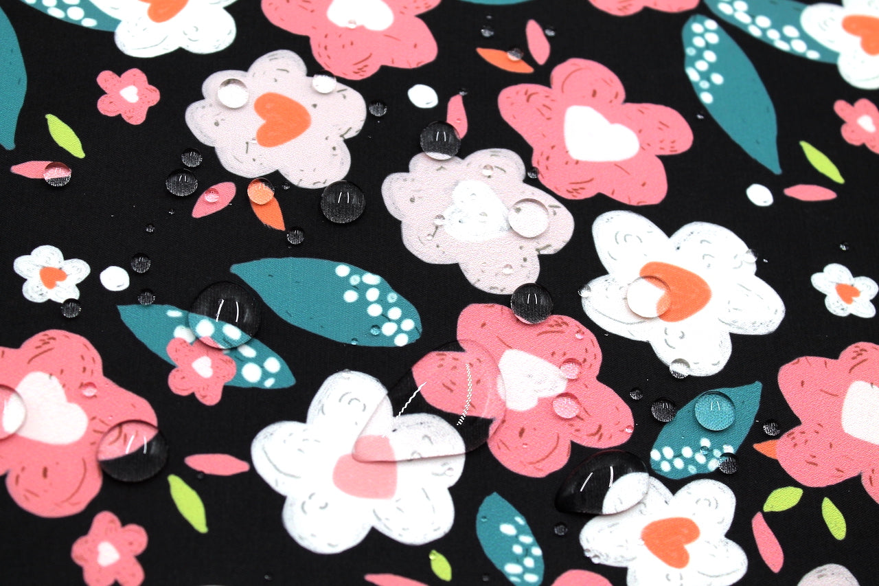 Tissu Doublure Imperméable Imprimé Fleur Garden Noir