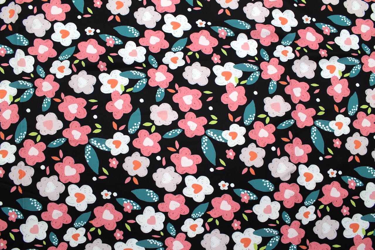Tissu Doublure Imperméable Imprimé Fleur Garden Noir