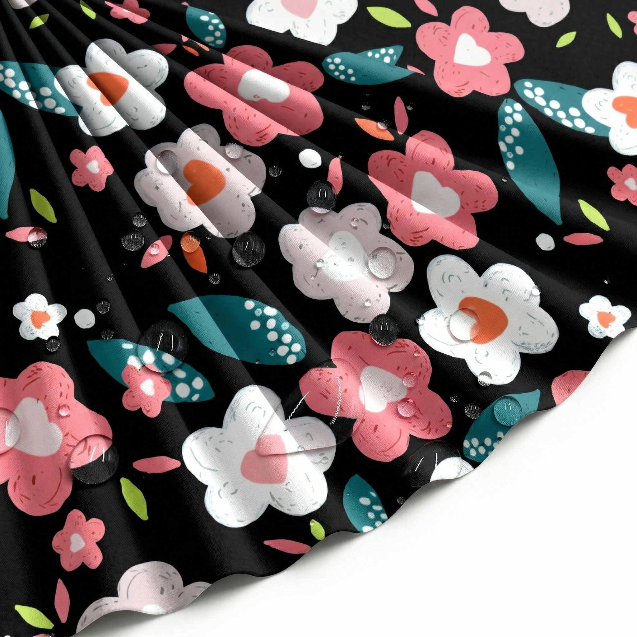 Tissu Doublure Imperméable Imprimé Fleur Garden Noir