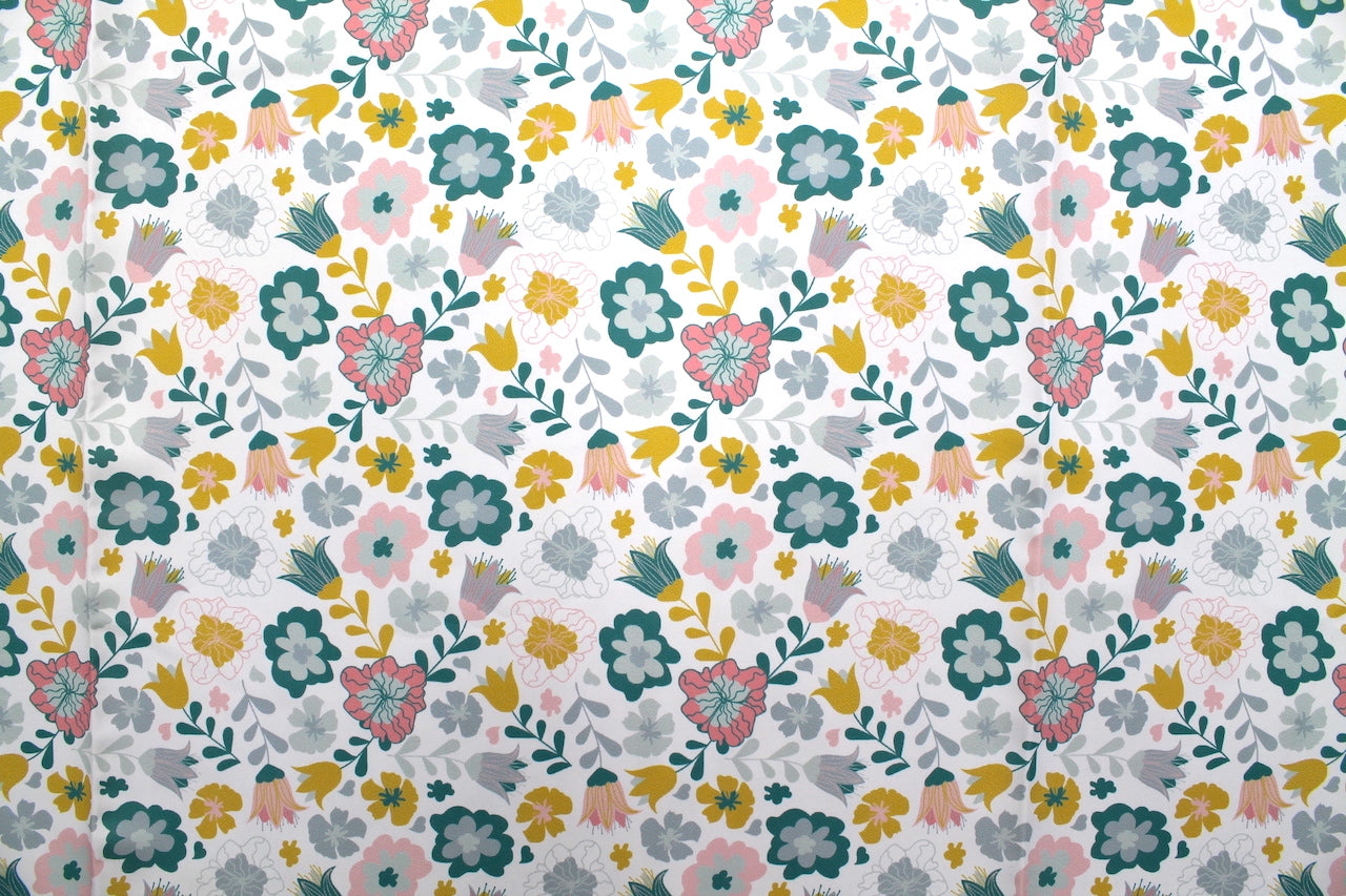 Tissu Doublure Imperméable Imprimé Fleur Magui Blanc