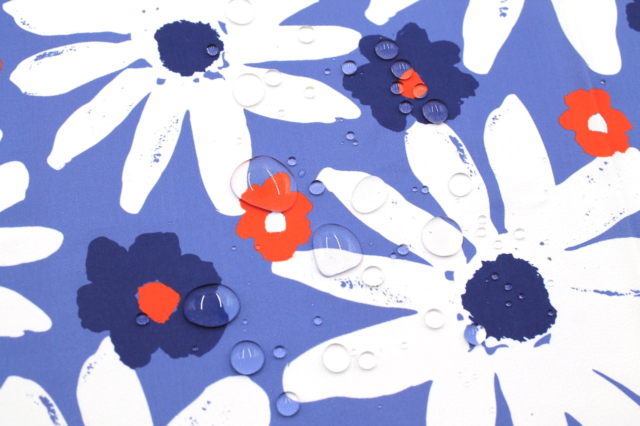 Tissu Doublure Imperméable Imprimé Fleur Mega Jasmin Bleu