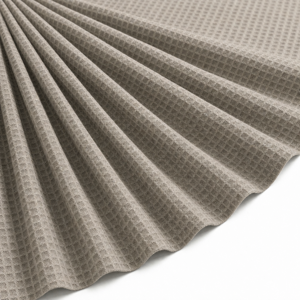 Tissu Éponge de Coton Bio Nid d'Abeille Beige