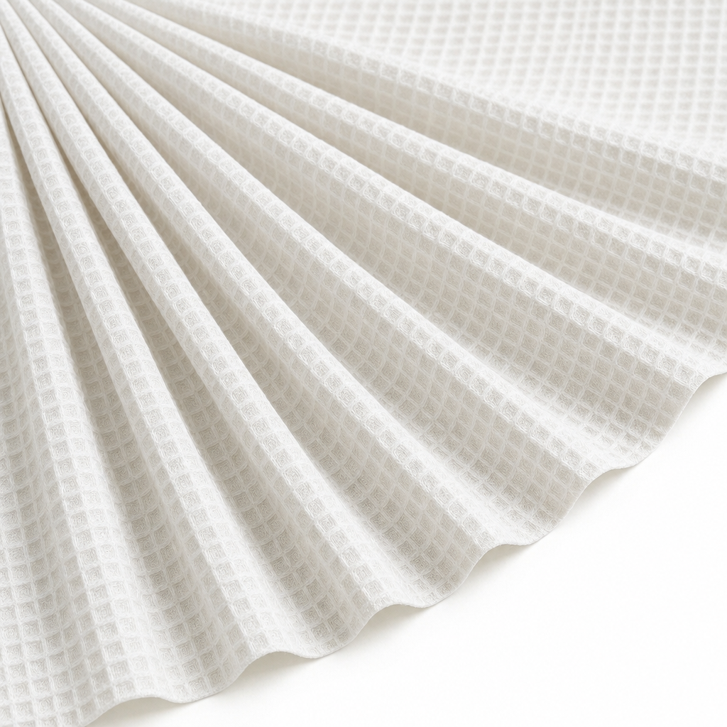 Tissu Éponge de Coton Bio Nid d'Abeille Blanc cassé