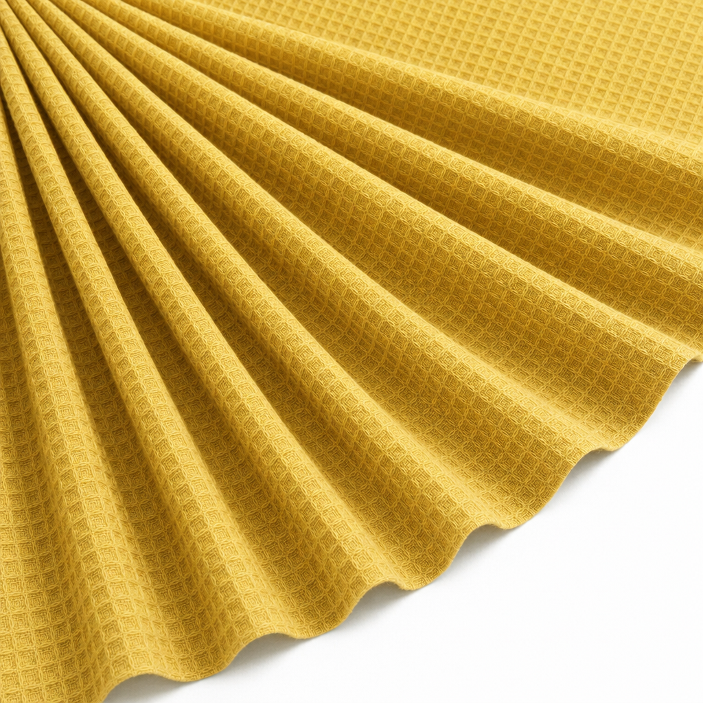 Tissu Éponge de Coton Bio Nid d'Abeille Jaune Safran