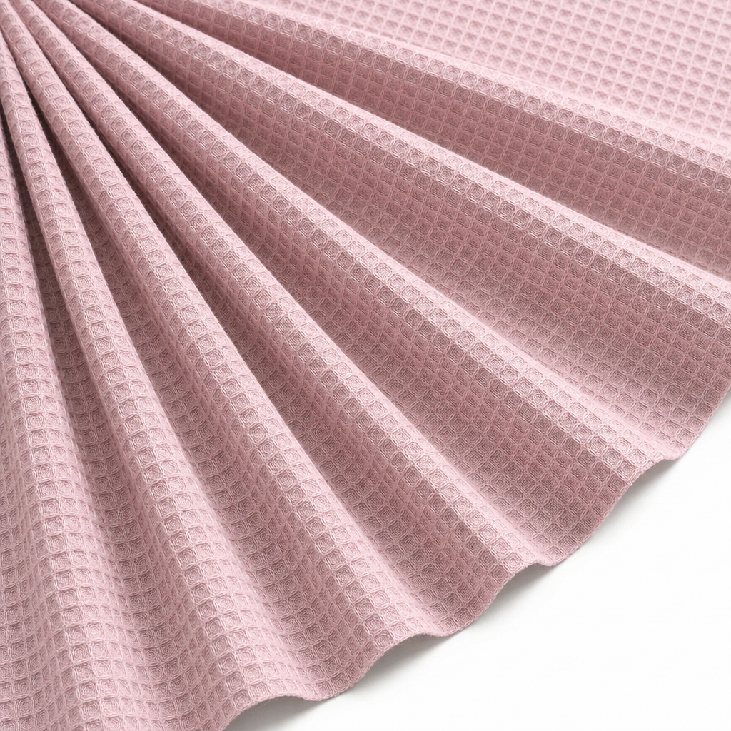 Tissu Éponge de Coton Bio Nid d'Abeille Rose clair