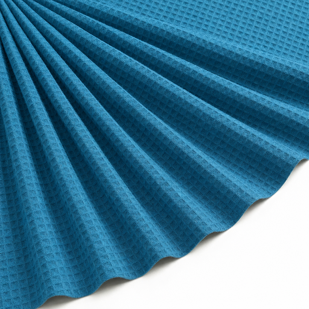Tissu Éponge de Coton Bio Nid d'Abeille Turquoise