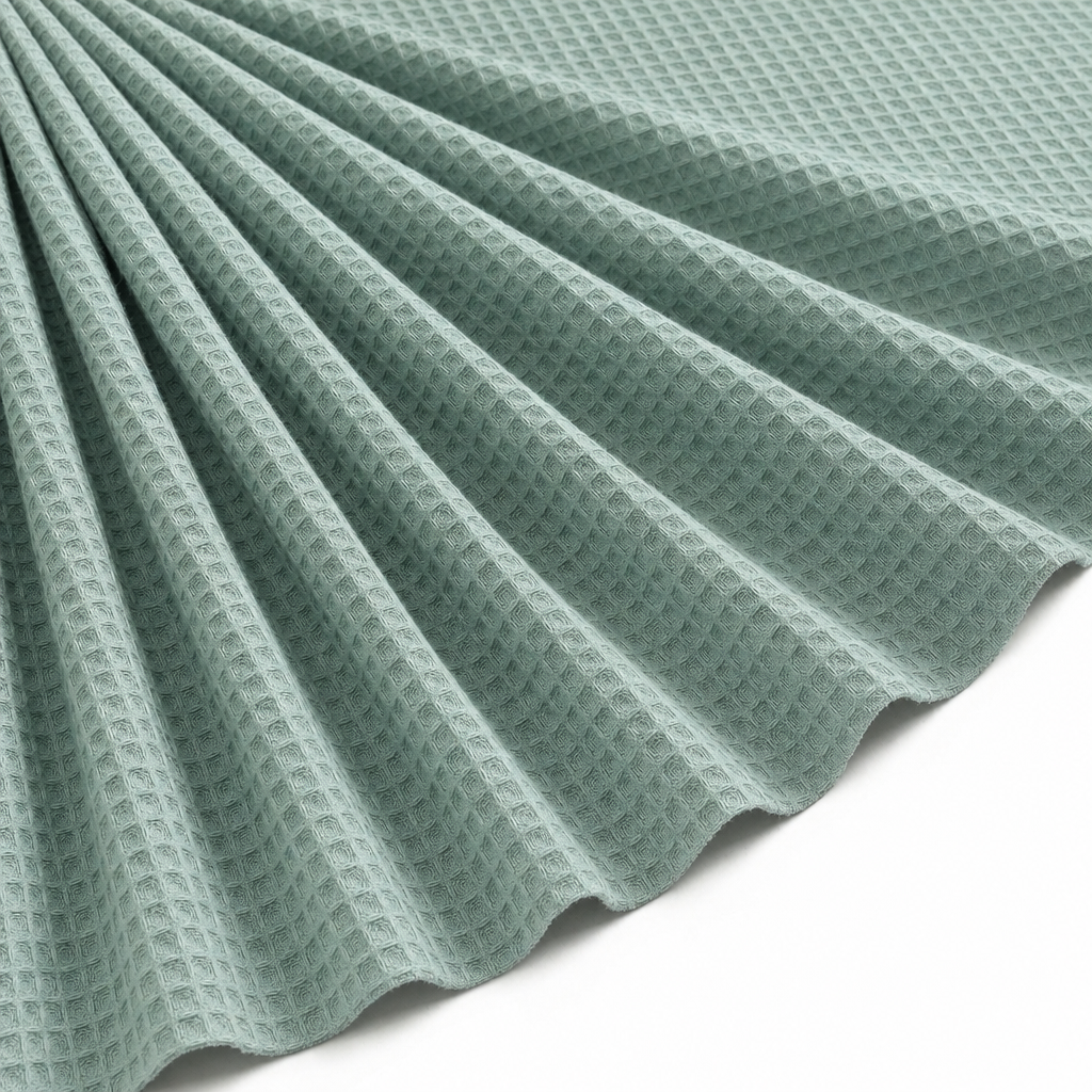 Tissu Éponge de Coton Bio Nid d'Abeille Vert Tilleul