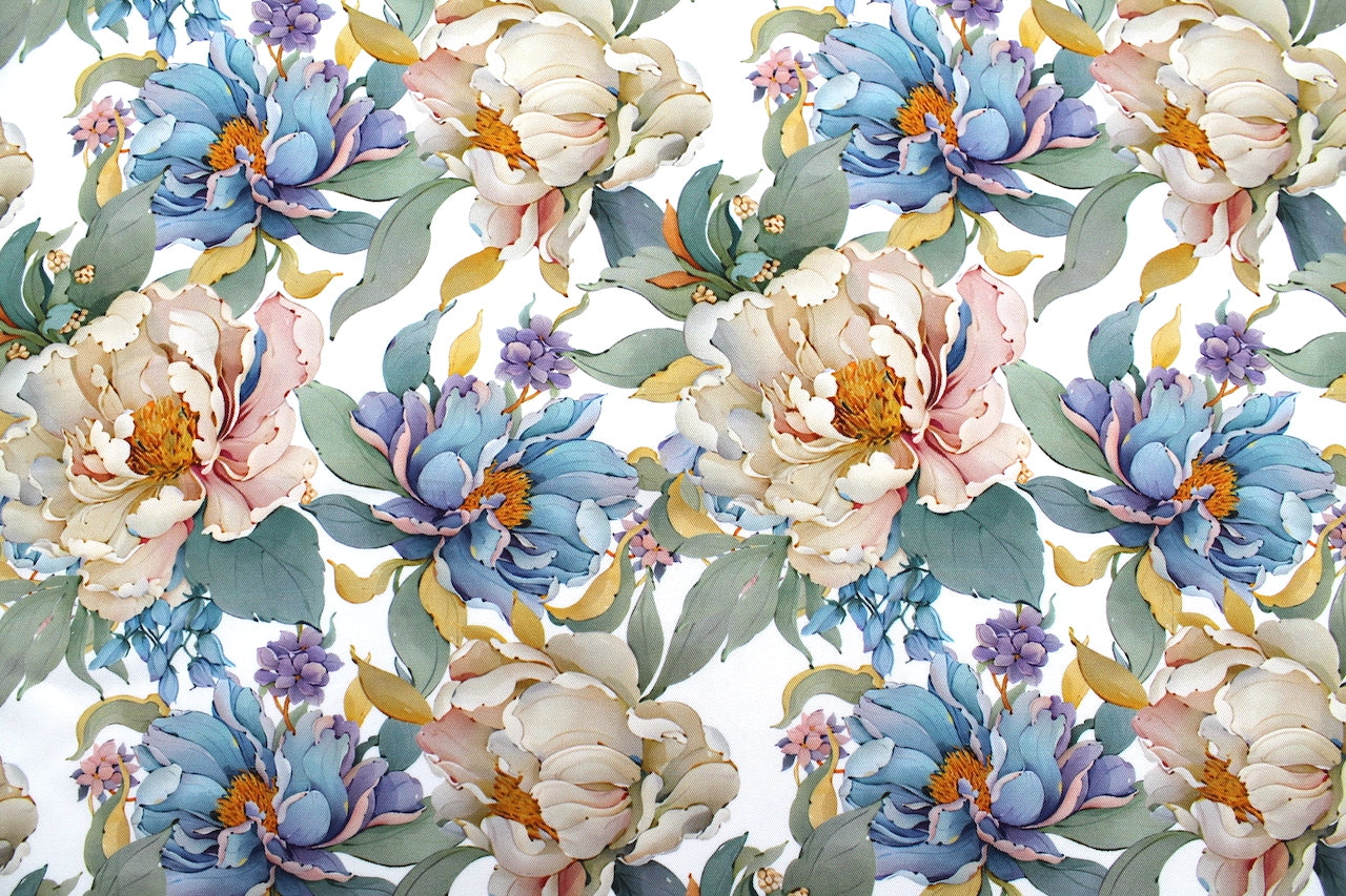 Tissu Gabardine de Viscose Imprimé Fleur April Blanc