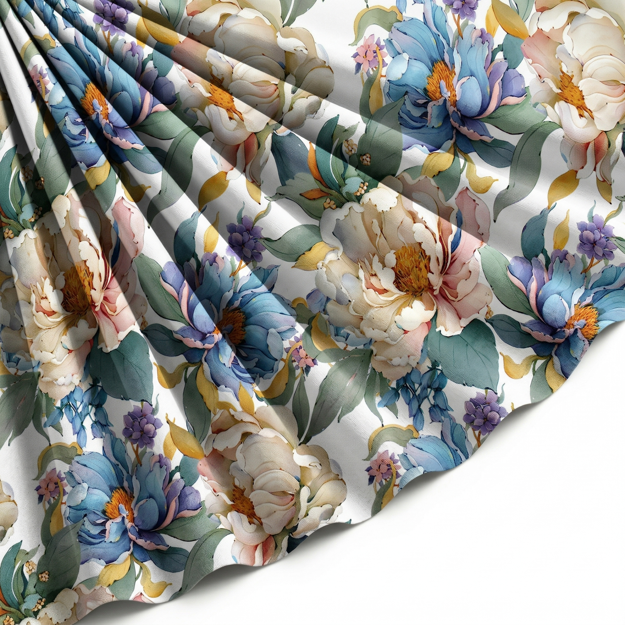 Tissu Gabardine de Viscose Imprimé Fleur April Blanc