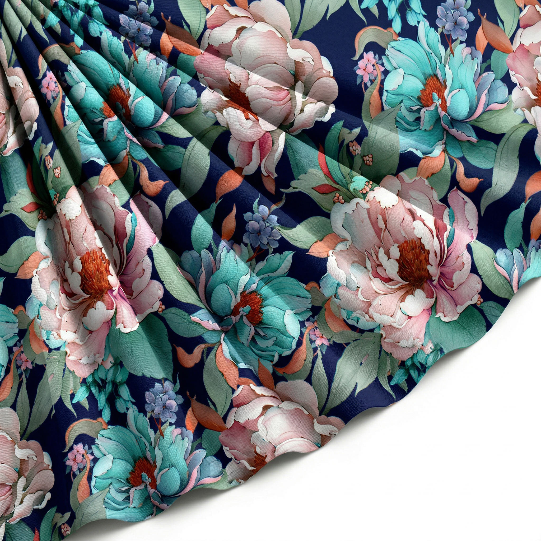 Tissu Gabardine de Viscose Imprimé Fleur April Marine