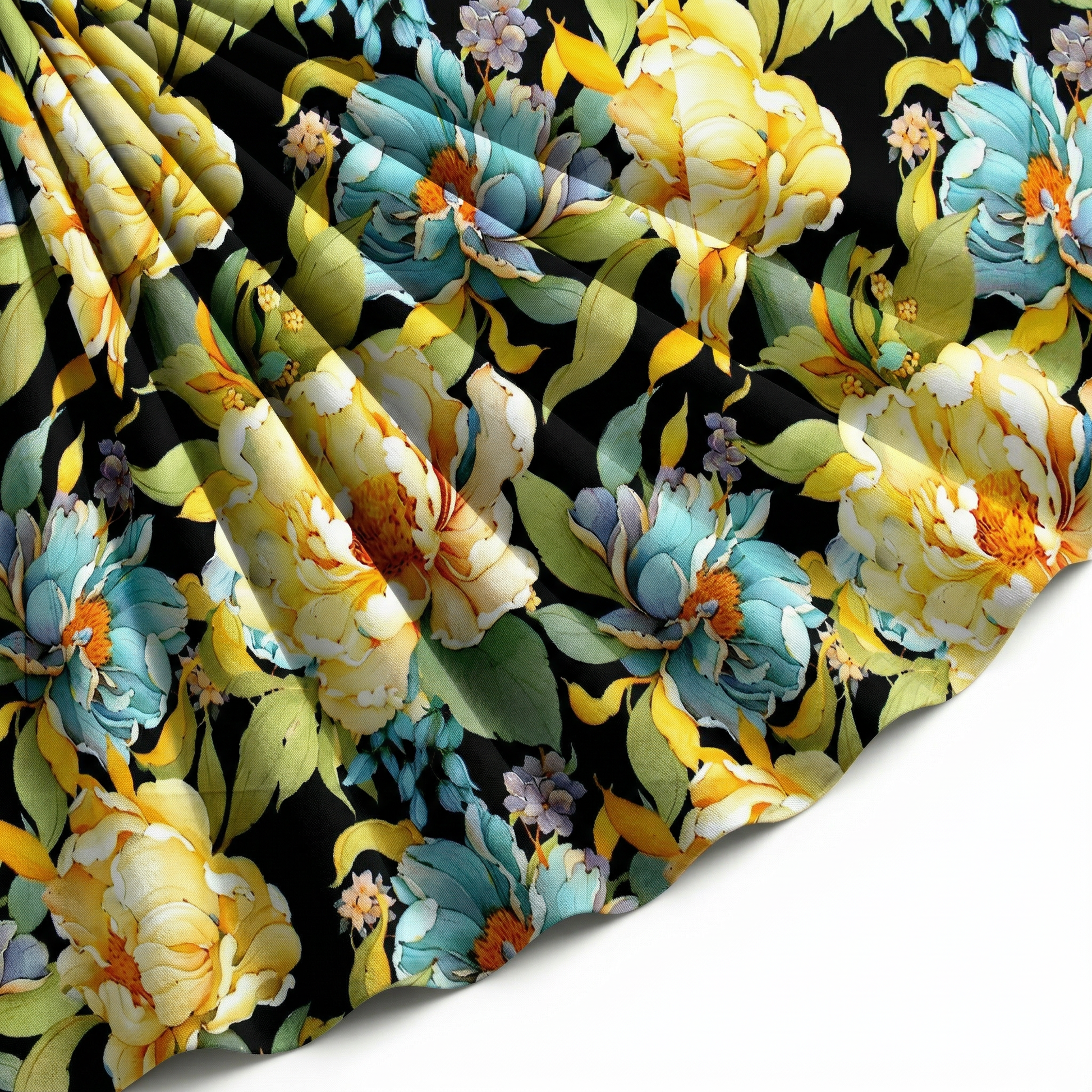Tissu Gabardine de Viscose Imprimé Fleur April Noir