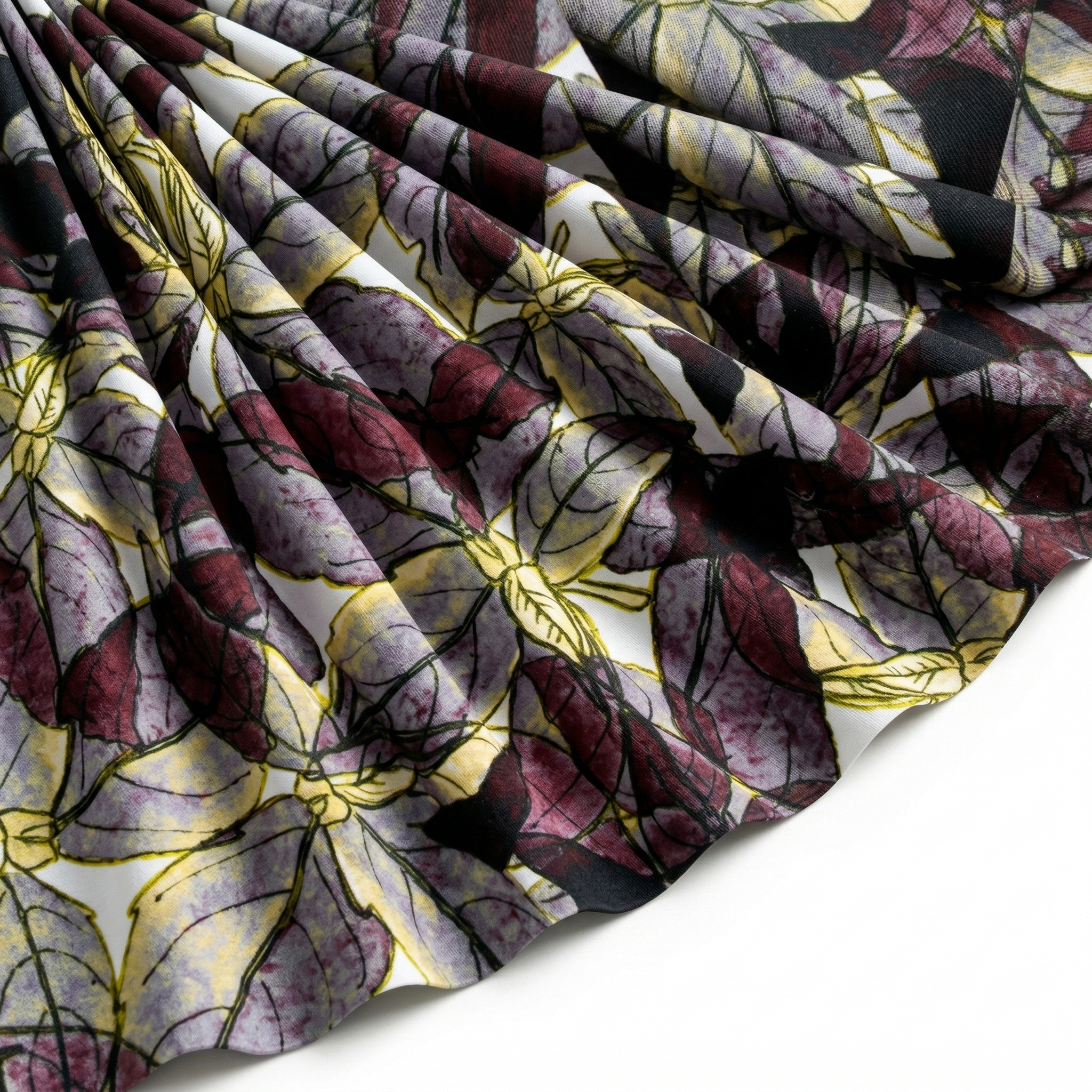 Tissu Gabardine de Viscose Imprimé Fleur Automne Gris