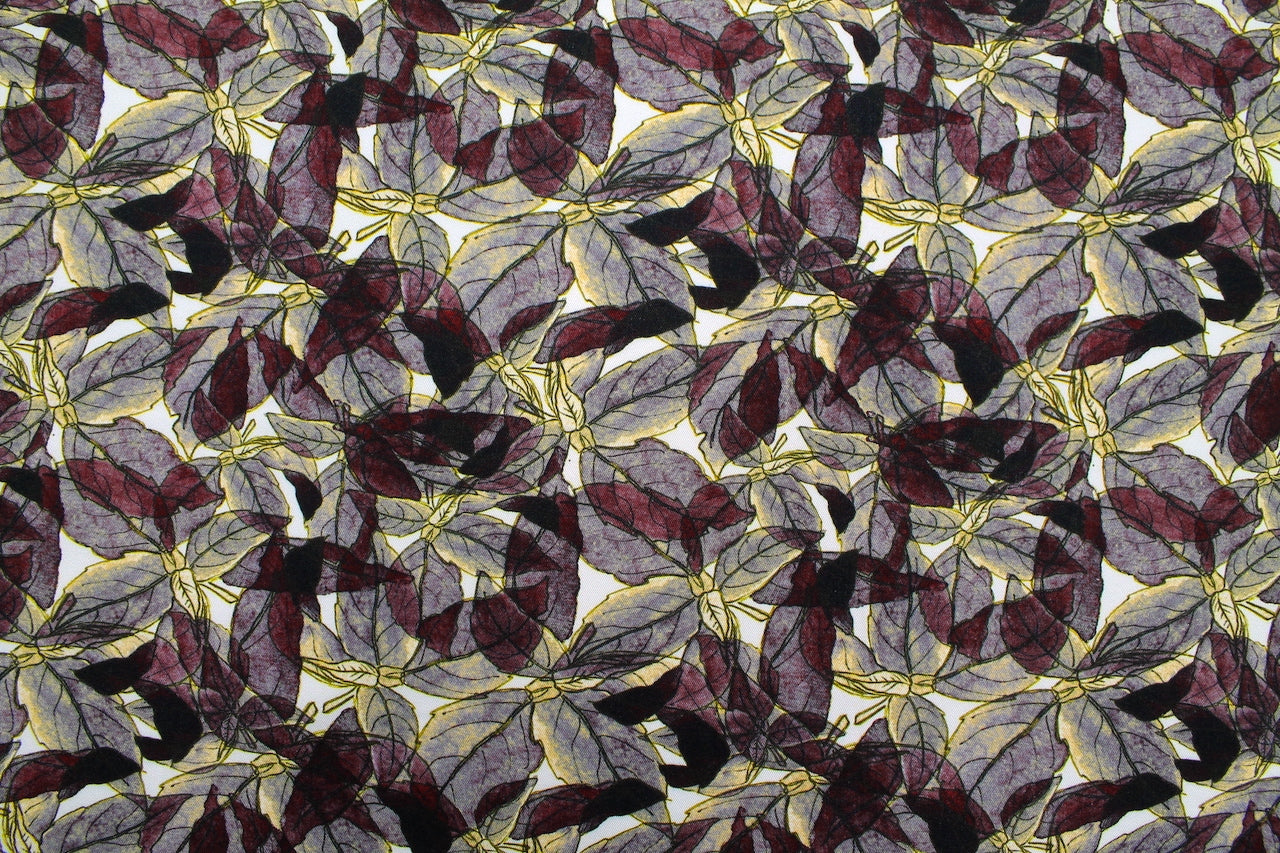 Tissu Gabardine de Viscose Imprimé Fleur Automne Kaki