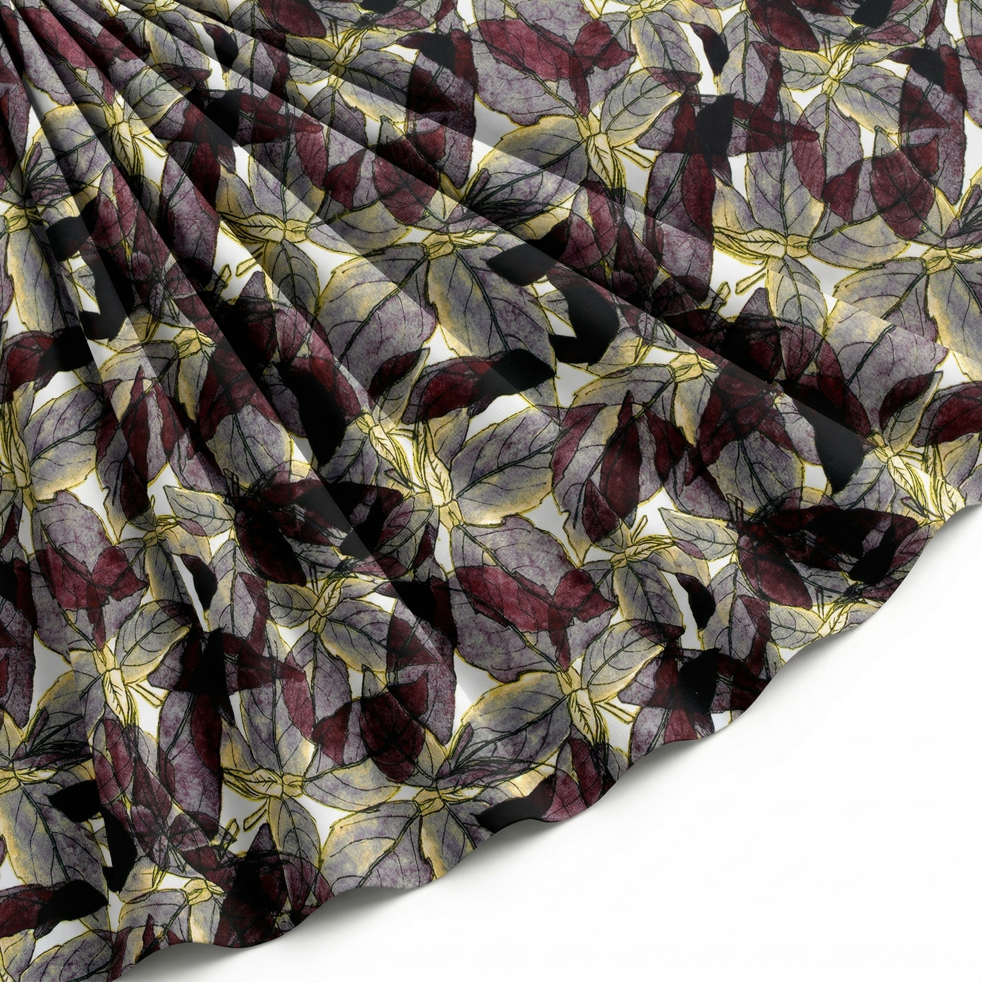 Tissu Gabardine de Viscose Imprimé Fleur Automne Kaki