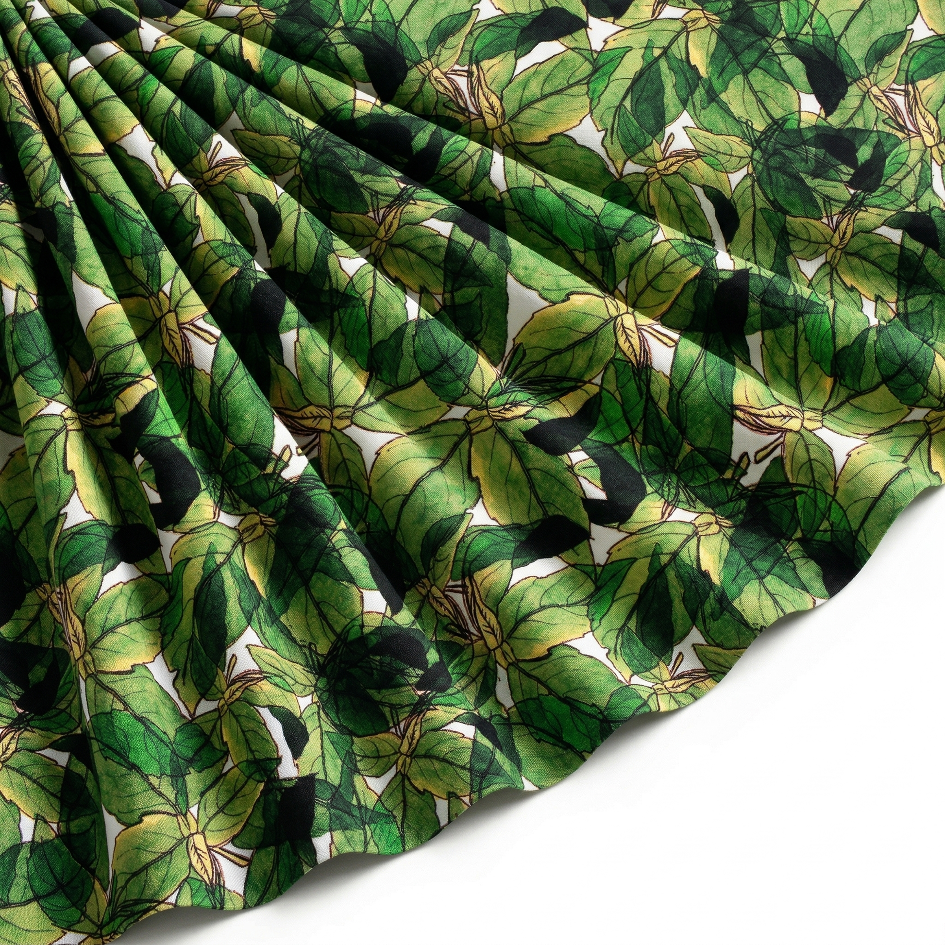 Tissu Gabardine de Viscose Imprimé Fleur Automne Vert