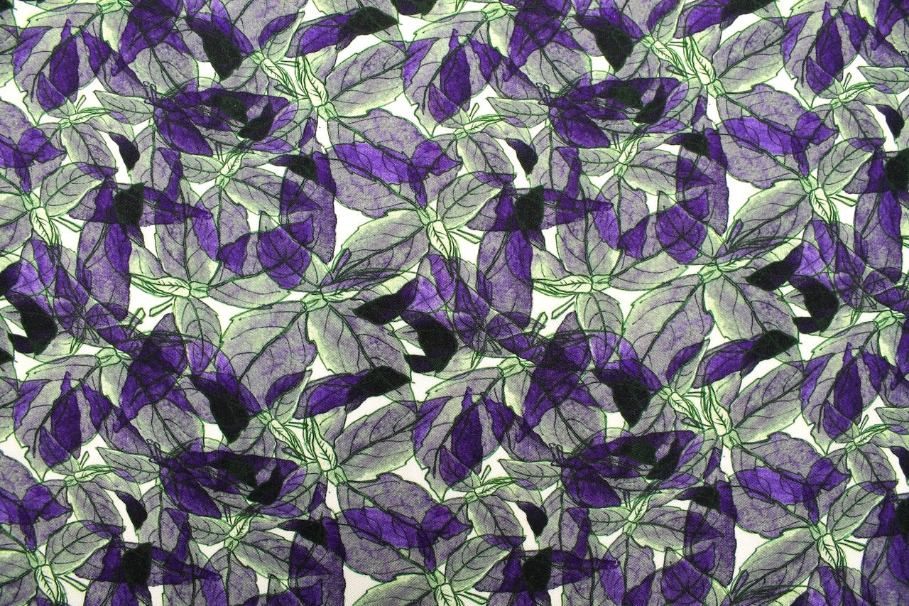 Tissu Gabardine de Viscose Imprimé Fleur Automne Violet