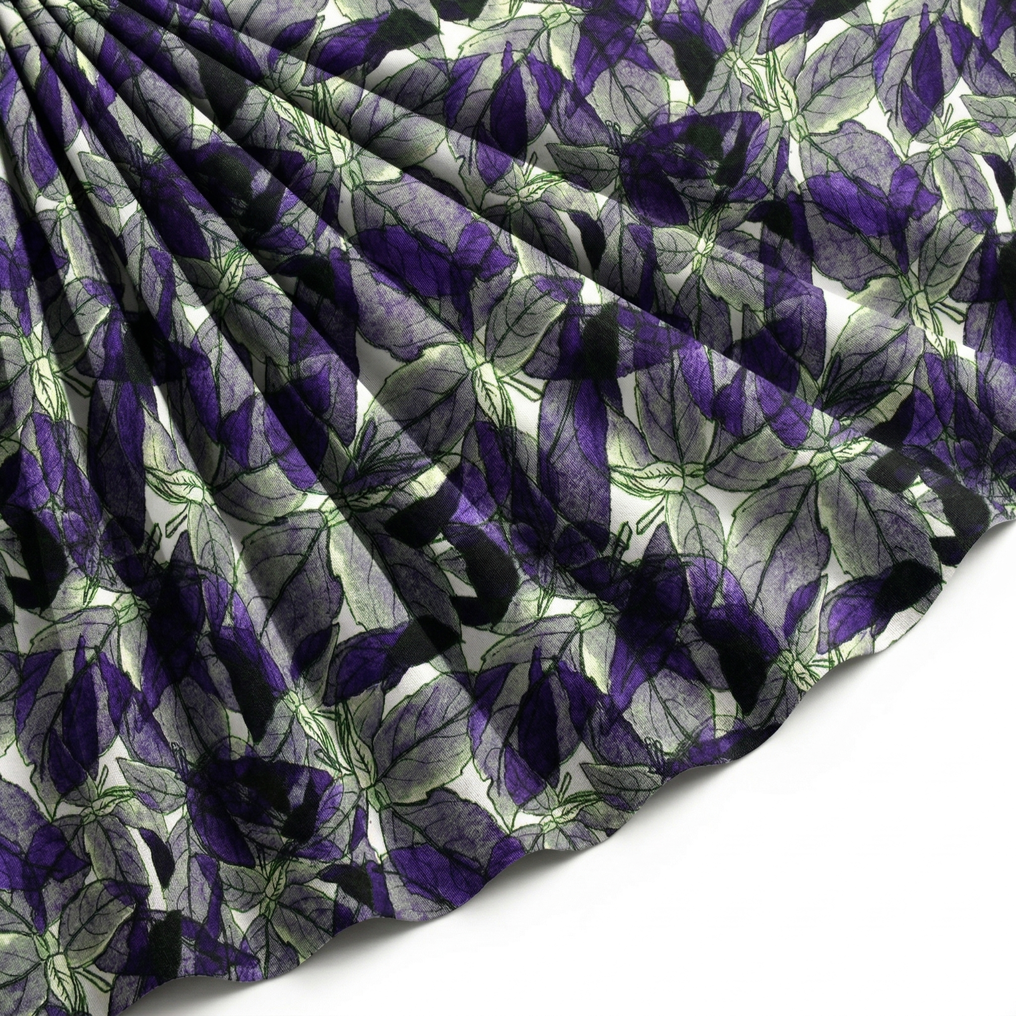 Tissu Gabardine de Viscose Imprimé Fleur Automne Violet