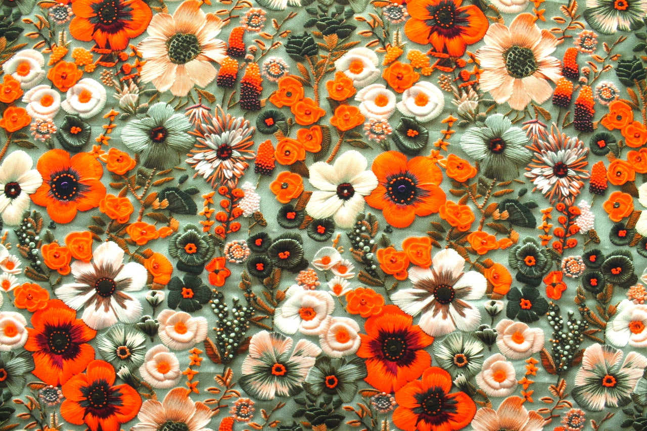 Tissu Gabardine de Viscose Imprimé Fleur Chic Orange