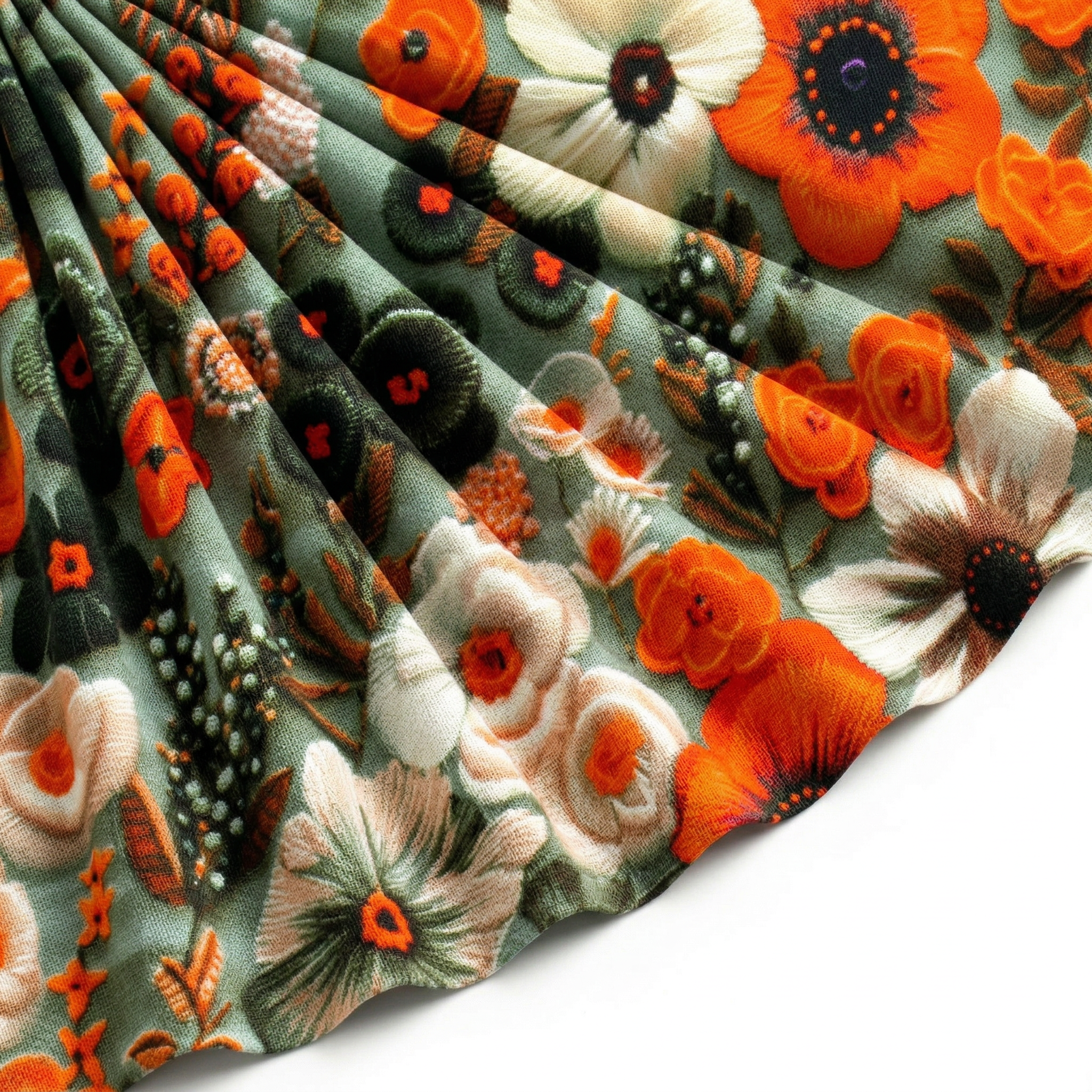 Tissu Gabardine de Viscose Imprimé Fleur Chic Orange