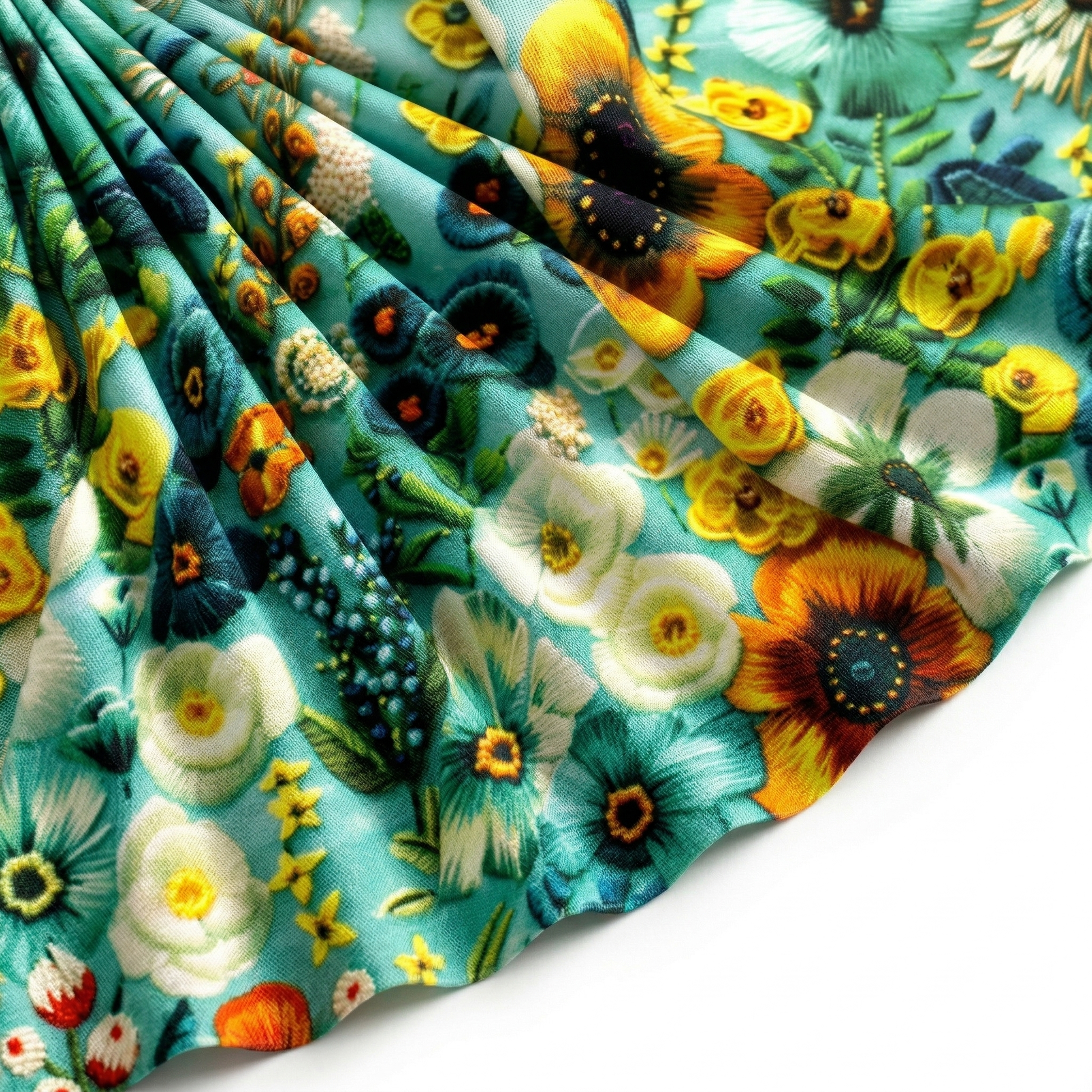 Tissu Gabardine de Viscose Imprimé Fleur Chic Turquoise