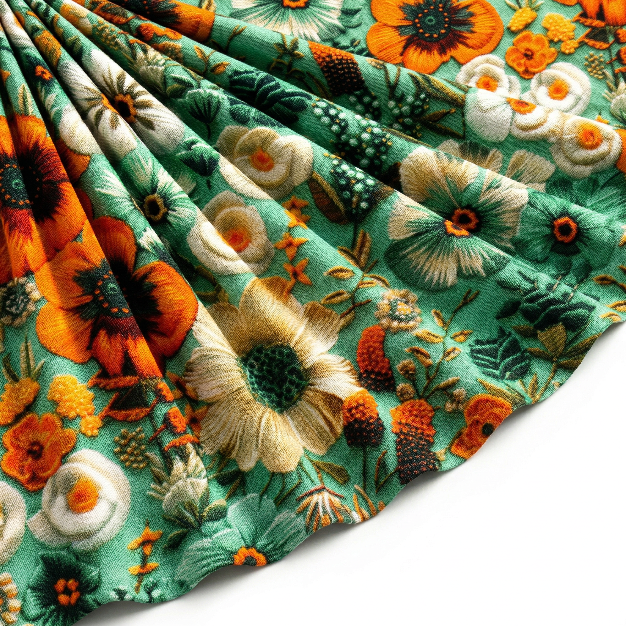 Tissu Gabardine de Viscose Imprimé Fleur Chic Vert