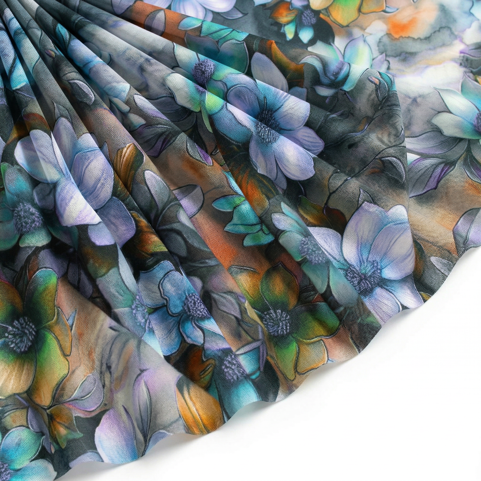 Tissu Gabardine de Viscose Imprimé Fleur Fantaisie Bleu