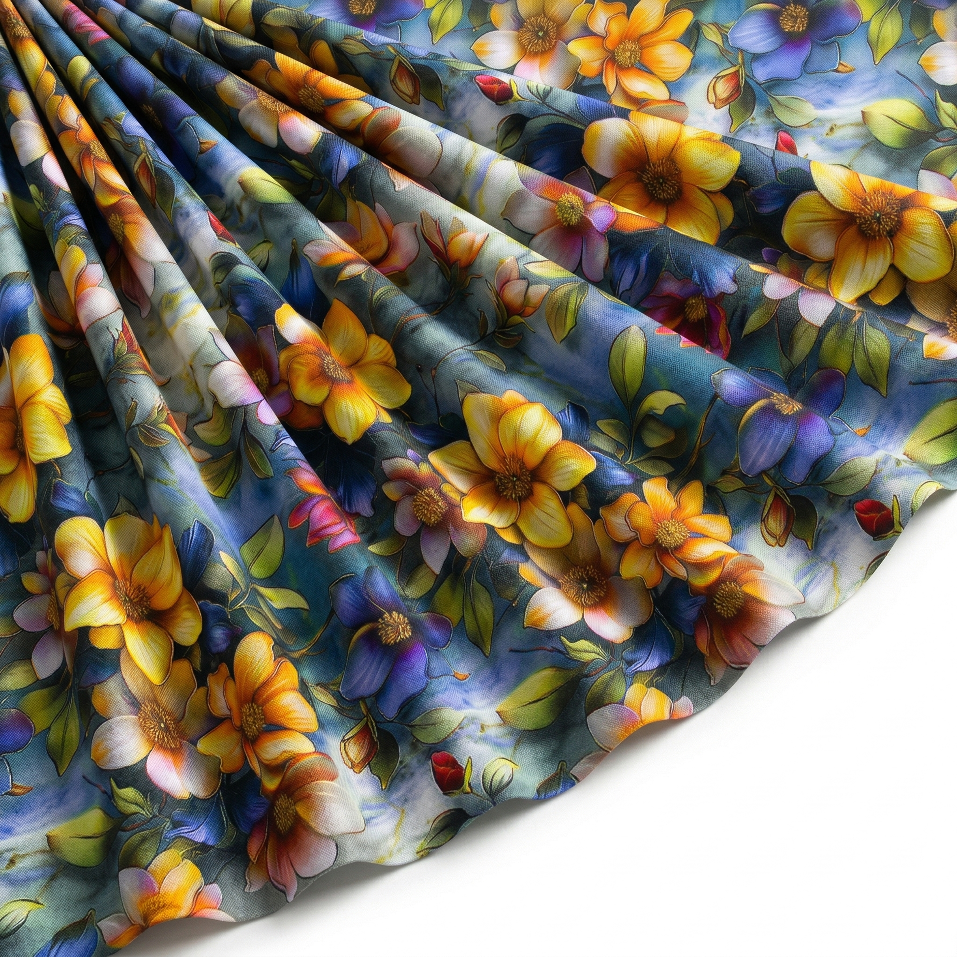 Tissu Gabardine de Viscose Imprimé Fleur Fantaisie Jaune