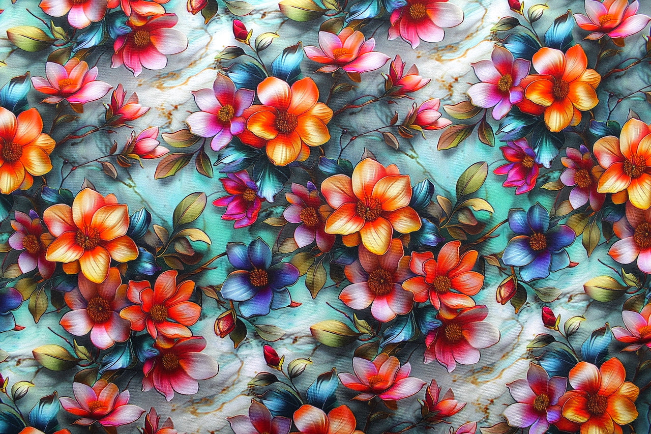 Tissu Gabardine de Viscose Imprimé Fleur Fantaisie Orange